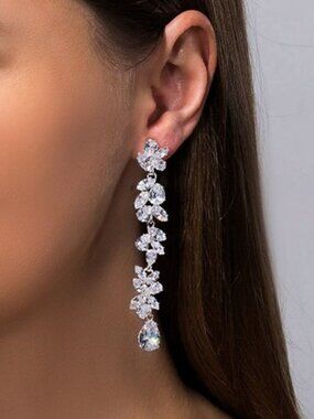 Shashi Crystal Fallen Leaf Long 4 inch Silver Earrings NEW